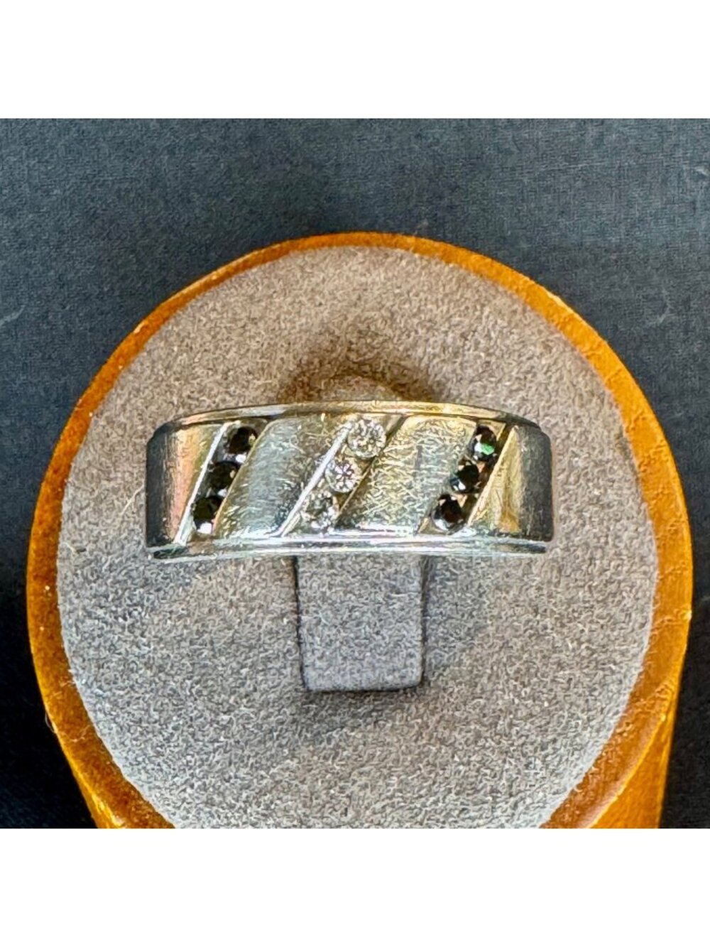 Sterling Silver 925 Black & White Cubic Zirconia Statement Ring Size 11.5